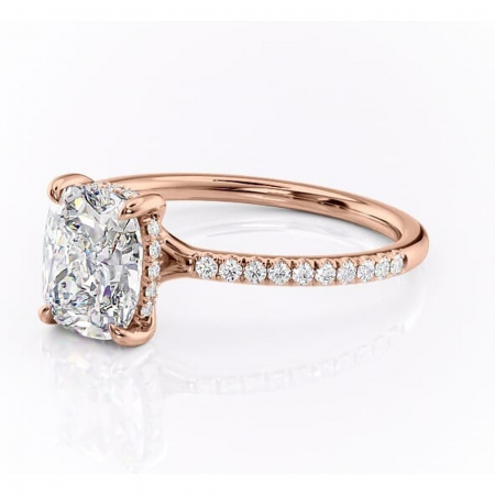 Inel de logodnă Daisy din aur Rose 14kt cu moissanite tăietură asscher – Montură pavé rafinată pentru profil jos | Personalizează și configurează gratuit online [6]