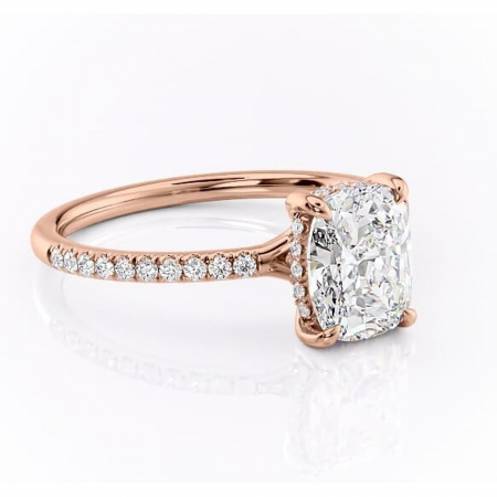 Aur roz - Inel de logodnă Daisy din aur Rose 14kt cu moissanite tăietură asscher – Montură pavé rafinată pentru profil jos | Personalizează și configurează gratuit online