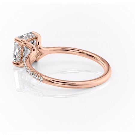 Inel de logodnă Daisy din aur Rose 18kt cu moissanite tăietură asscher – Montură pavé rafinată pentru profil jos | Personalizează și configurează gratuit online [4]