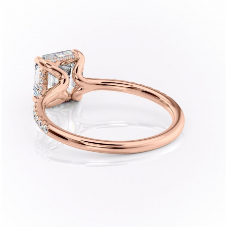 Inel de logodnă Daisy din aur Rose 18kt cu moissanite tăietură asscher – Montură pavé rafinată pentru profil jos | Personalizează și configurează gratuit online [3]