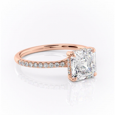 Asscher - Inel de logodnă Daisy din aur Rose 18kt cu moissanite tăietură asscher – Montură pavé rafinată pentru profil jos | Personalizează și configurează gratuit online