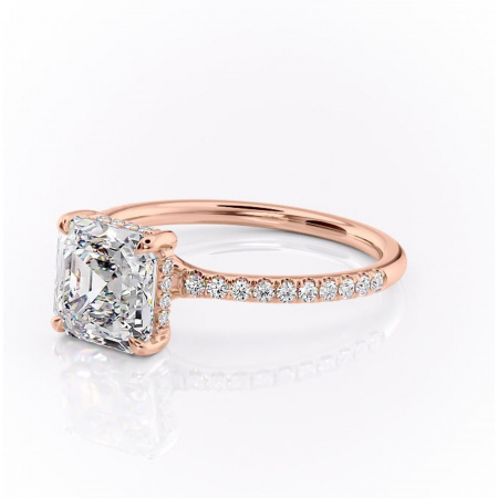 Inel de logodnă Daisy din aur Rose 18kt cu moissanite tăietură asscher – Montură pavé rafinată pentru profil jos | Personalizează și configurează gratuit online [6]