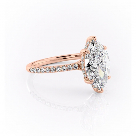 14K - Inel de logodnă Daisy din aur Rose 14kt cu moissanite tăietură marquise – Montură pavé rafinată pentru profil jos | Personalizează și configurează gratuit online