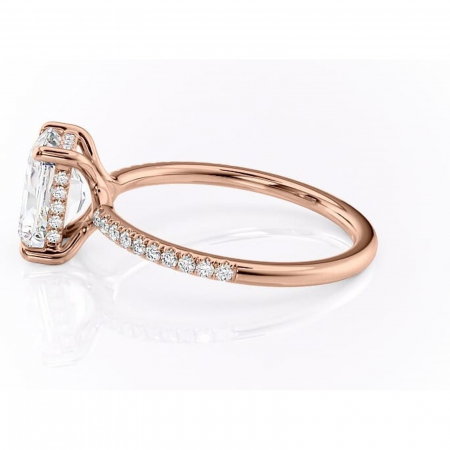 Inel de logodnă Daisy din aur Rose 14kt cu moissanite tăietură radiantă – Montură pavé rafinată pentru profil jos | Personalizează și configurează gratuit online [5]