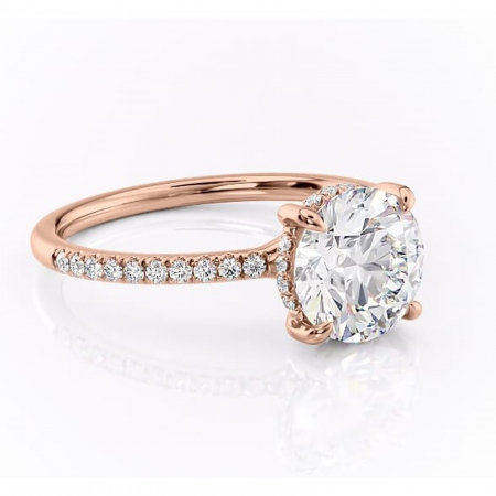 Aur roz - Inel de logodnă Daisy din aur Rose 14kt cu moissanite tăietură rotundă – Montură pavé rafinată pentru profil jos | Personalizează și configurează gratuit online