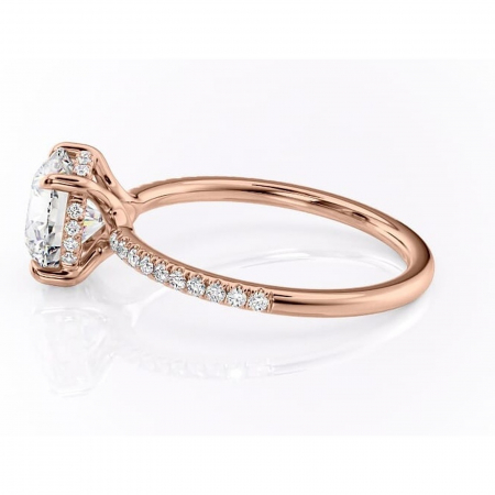 Inel de logodnă Daisy din aur Rose 14kt cu moissanite tăietură rotundă – Montură pavé rafinată pentru profil jos | Personalizează și configurează gratuit online [5]