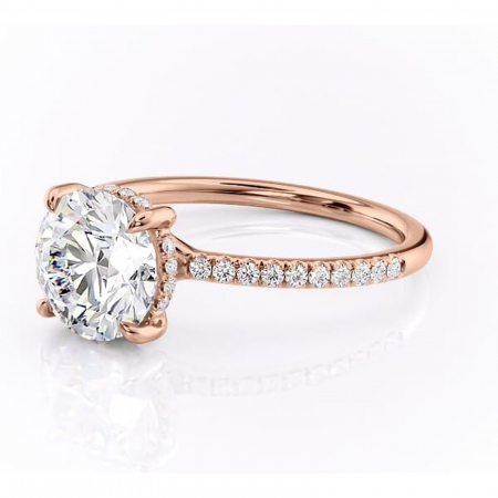 Inel de logodnă Daisy din aur Rose 14kt cu moissanite tăietură rotundă – Montură pavé rafinată pentru profil jos | Personalizează și configurează gratuit online [6]