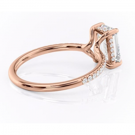 Inel de logodnă Daisy din aur Rose 14kt cu moissanite tăietură smarald – Montură pavé rafinată pentru profil jos | Personalizează și configurează gratuit online [2]