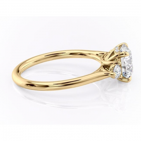 Inel de logodnă Delphine din aur Galben 14kt cu moissanite tăietură rotundă – Montură cu trei pietre rafinată pentru profil mediu | Personalizează și configurează gratuit online [1]