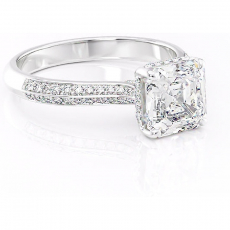 Asscher - Inel de logodnă Elara din aur Alb 14kt cu moissanite tăietură asscher – Montură pavé rafinată pentru profil înalt | Personalizează și configurează gratuit online