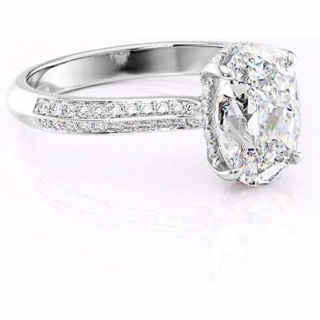 Ovală - Inel de logodnă Elara din aur Alb 14kt cu moissanite tăietură ovală – Montură pavé rafinată pentru profil înalt | Personalizează și configurează gratuit online