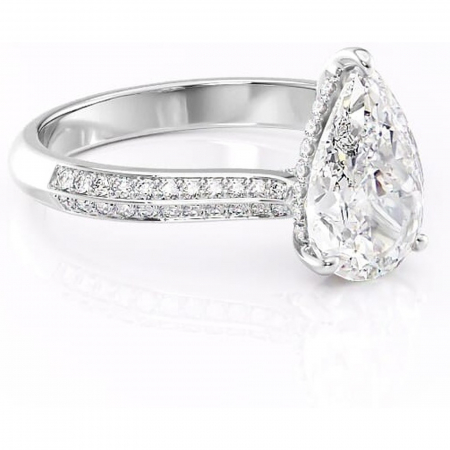 18K - Inel de logodnă Elara din aur Alb 18kt cu moissanite tăietură pară – Montură pavé rafinată pentru profil înalt | Personalizează și configurează gratuit online