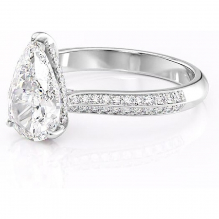 Inel de logodnă Elara din aur Alb 18kt cu moissanite tăietură pară – Montură pavé rafinată pentru profil înalt | Personalizează și configurează gratuit online [6]