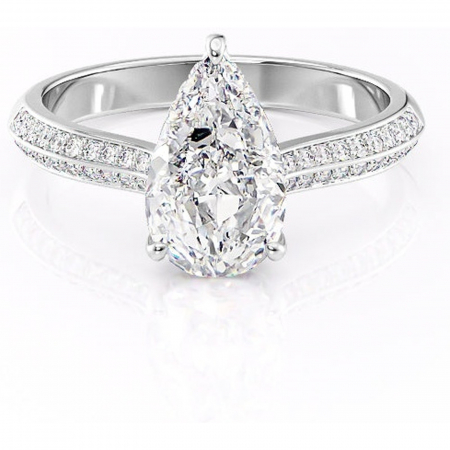 Inel de logodnă Elara din aur Alb 18kt cu moissanite tăietură pară – Montură pavé rafinată pentru profil înalt | Personalizează și configurează gratuit online [5]