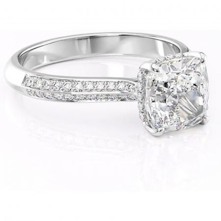 Pernă - Inel de logodnă Elara din aur Alb 14kt cu moissanite tăietură pernă – Montură pavé rafinată pentru profil înalt | Personalizează și configurează gratuit online