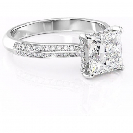 18K - Inel de logodnă Elara din aur Alb 18kt cu moissanite tăietură princess – Montură pavé rafinată pentru profil înalt | Personalizează și configurează gratuit online