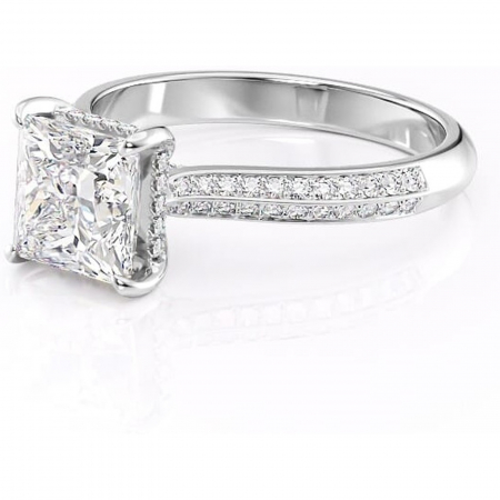 Inel de logodnă Elara din aur Alb 18kt cu moissanite tăietură princess – Montură pavé rafinată pentru profil înalt | Personalizează și configurează gratuit online [6]