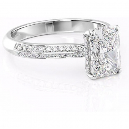 18K - Inel de logodnă Elara din aur Alb 18kt cu moissanite tăietură radiantă – Montură pavé rafinată pentru profil înalt | Personalizează și configurează gratuit online