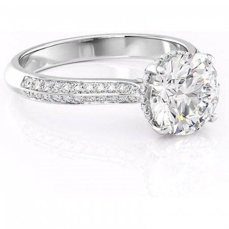 Halo - Inel de logodnă Elara din aur Alb 14kt cu moissanite tăietură rotundă – Montură pavé rafinată pentru profil înalt | Personalizează și configurează gratuit online