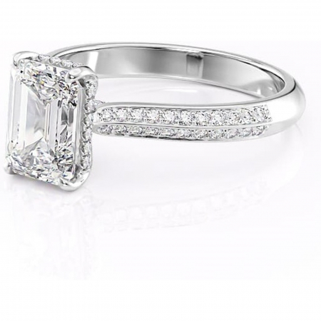 Inel de logodnă Elara din aur Alb 18kt cu moissanite tăietură smarald – Montură pavé rafinată pentru profil înalt | Personalizează și configurează gratuit online [6]