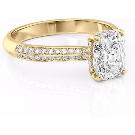 Pernă alungită - Inel de logodnă Elara din aur Galben 14kt cu moissanite tăietură asscher – Montură pavé rafinată pentru profil înalt | Personalizează și configurează gratuit online