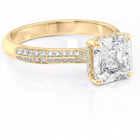 18K - Inel de logodnă Elara din aur Galben 18kt cu moissanite tăietură asscher – Montură pavé rafinată pentru profil înalt | Personalizează și configurează gratuit online