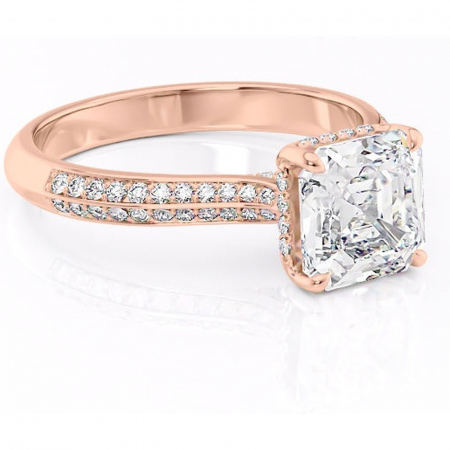 Asscher - Inel de logodnă Elara din aur Rose 18kt cu moissanite tăietură asscher – Montură pavé rafinată pentru profil înalt | Personalizează și configurează gratuit online