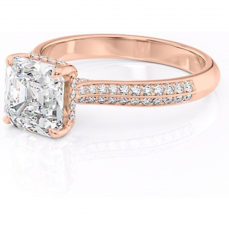 Inel de logodnă Elara din aur Rose 14kt cu moissanite tăietură asscher – Montură pavé rafinată pentru profil înalt | Personalizează și configurează gratuit online [6]