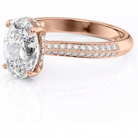 Inel de logodnă Elara din aur Rose 14kt cu moissanite tăietură ovală – Montură pavé rafinată pentru profil înalt | Personalizează și configurează gratuit online [6]