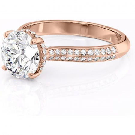 Inel de logodnă Elara din aur Rose 14kt cu moissanite tăietură rotundă – Montură pavé rafinată pentru profil înalt | Personalizează și configurează gratuit online [6]