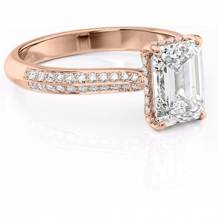 Smarald - Inel de logodnă Elara din aur Rose 18kt cu moissanite tăietură smarald – Montură pavé rafinată pentru profil înalt | Personalizează și configurează gratuit online
