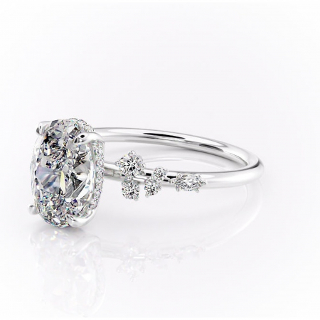 Inel de logodnă Elaris din aur Alb 14kt cu moissanite tăietură ovală – Pietre laterale rafinată pentru profil înalt | Personalizează și configurează gratuit online [6]