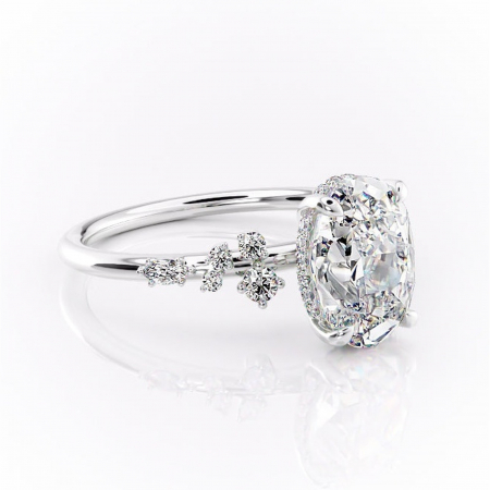 Ovală - Inel de logodnă Elaris din aur Alb 14kt cu moissanite tăietură ovală – Pietre laterale rafinată pentru profil înalt | Personalizează și configurează gratuit online