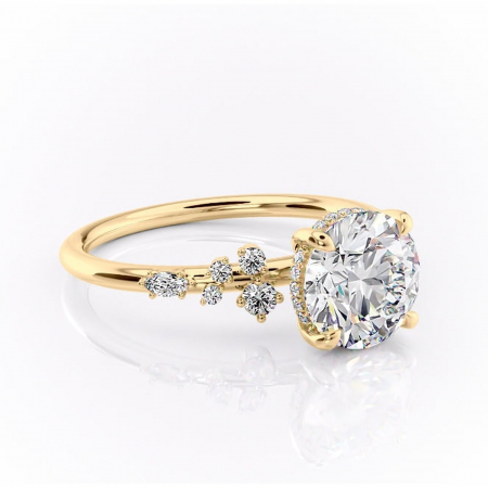 Aur galben - Inel de logodnă Elaris din aur Galben 14kt cu moissanite tăietură rotundă – Pietre laterale rafinată pentru profil înalt | Personalizează și configurează gratuit online