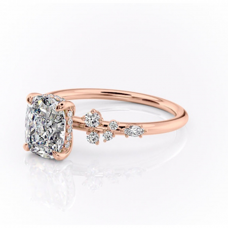Inel de logodnă Elaris din aur Rose 14kt cu moissanite tăietură asscher – Pietre laterale rafinată pentru profil înalt | Personalizează și configurează gratuit online [6]