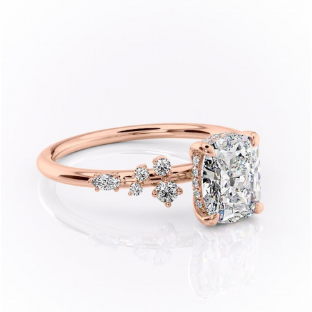 Pernă alungită - Inel de logodnă Elaris din aur Rose 14kt cu moissanite tăietură asscher – Pietre laterale rafinată pentru profil înalt | Personalizează și configurează gratuit online