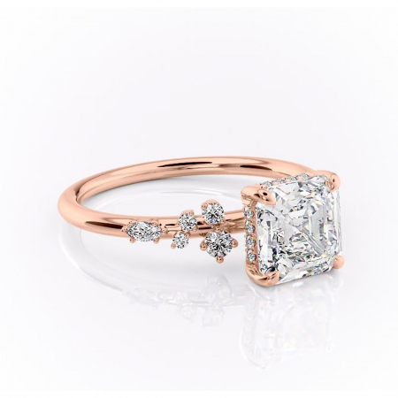 Aur roz - Inel de logodnă Elaris din aur Rose 18kt cu moissanite tăietură asscher – Pietre laterale rafinată pentru profil înalt | Personalizează și configurează gratuit online