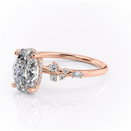 Inel de logodnă Elaris din aur Rose 14kt cu moissanite tăietură ovală – Pietre laterale rafinată pentru profil înalt | Personalizează și configurează gratuit online [6]