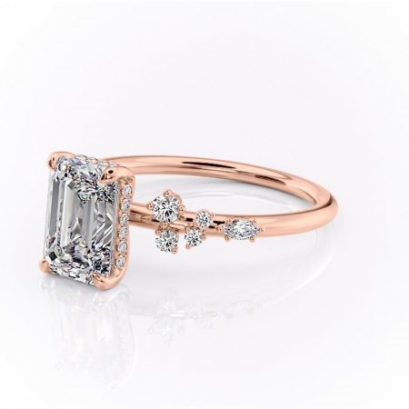 Inel de logodnă Elaris din aur Rose 14kt cu moissanite tăietură smarald – Pietre laterale rafinată pentru profil înalt | Personalizează și configurează gratuit online [6]