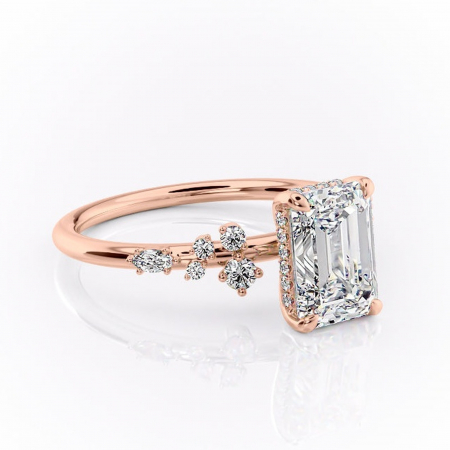 Aur roz - Inel de logodnă Elaris din aur Rose 18kt cu moissanite tăietură smarald – Pietre laterale rafinată pentru profil înalt | Personalizează și configurează gratuit online