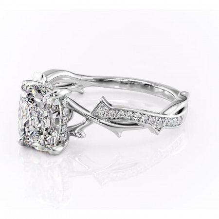 Inel de logodnă Eleanor din aur Alb 14kt cu moissanite tăietură pernă – Montură pavé rafinată pentru profil mediu | Personalizează și configurează gratuit online [6]