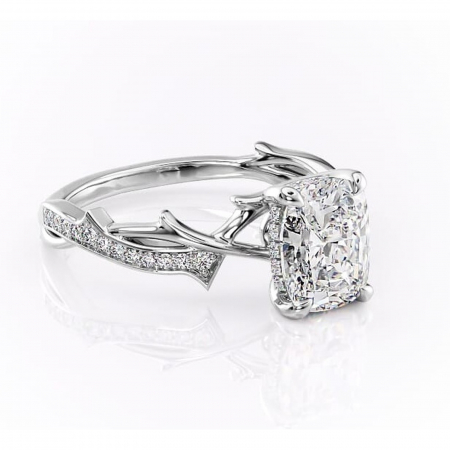 Pernă alungită - Inel de logodnă Eleanor din aur Alb 14kt cu moissanite tăietură pernă – Montură pavé rafinată pentru profil mediu | Personalizează și configurează gratuit online