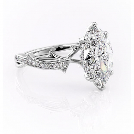 Marquise - Inel de logodnă Eleanor din aur Alb 14kt cu moissanite tăietură marquise – Montură pavé rafinată pentru profil mediu | Personalizează și configurează gratuit online