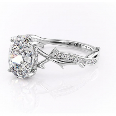Inel de logodnă Eleanor din aur Alb 14kt cu moissanite tăietură ovală – Montură pavé rafinată pentru profil mediu | Personalizează și configurează gratuit online [6]