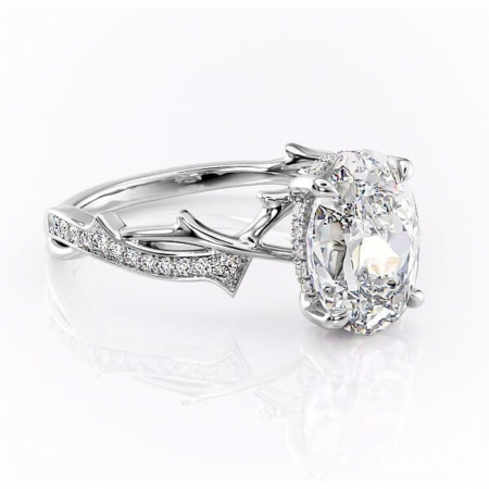 Ovală - Inel de logodnă Eleanor din aur Alb 14kt cu moissanite tăietură ovală – Montură pavé rafinată pentru profil mediu | Personalizează și configurează gratuit online