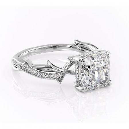 Pernă - Inel de logodnă Eleanor din aur Alb 14kt cu moissanite tăietură pernă – Montură pavé rafinată pentru profil mediu | Personalizează și configurează gratuit online