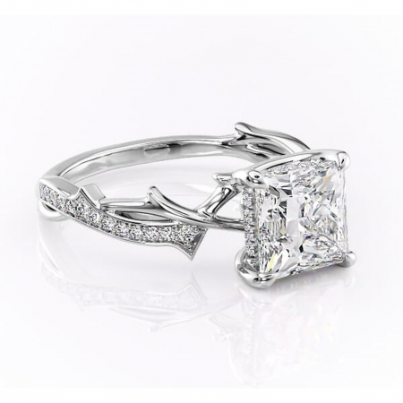 Princess - Inel de logodnă Eleanor din aur Alb 14kt cu moissanite tăietură princess – Montură pavé rafinată pentru profil mediu | Personalizează și configurează gratuit online