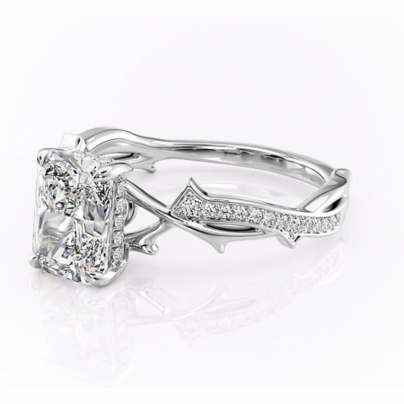 Inel de logodnă Eleanor din aur Alb 14kt cu moissanite tăietură radiantă – Montură pavé rafinată pentru profil mediu | Personalizează și configurează gratuit online [6]