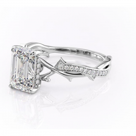 Inel de logodnă Eleanor din aur Alb 14kt cu moissanite tăietură smarald – Montură pavé rafinată pentru profil mediu | Personalizează și configurează gratuit online [6]