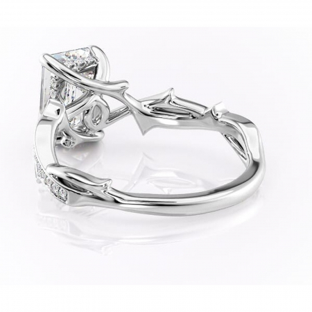 Inel de logodnă Eleanor din aur Alb 14kt cu moissanite tăietură smarald – Montură pavé rafinată pentru profil mediu | Personalizează și configurează gratuit online [3]